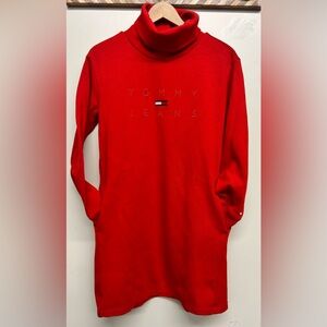 Tommy Hilfiger Tommy Jeans Vibrant Red Turtleneck Tunic Sweater Dress Size Med